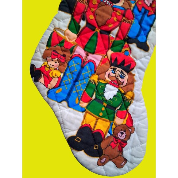 Quilted Christmas Stocking With Nutcracker Design Red Backing - Picture 2 of 8